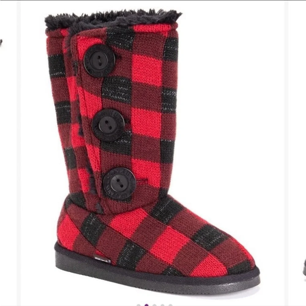 Muk Luks red plaid boots